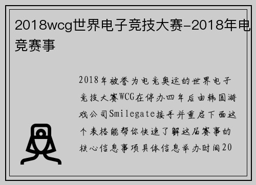 2018wcg世界电子竞技大赛-2018年电竞赛事